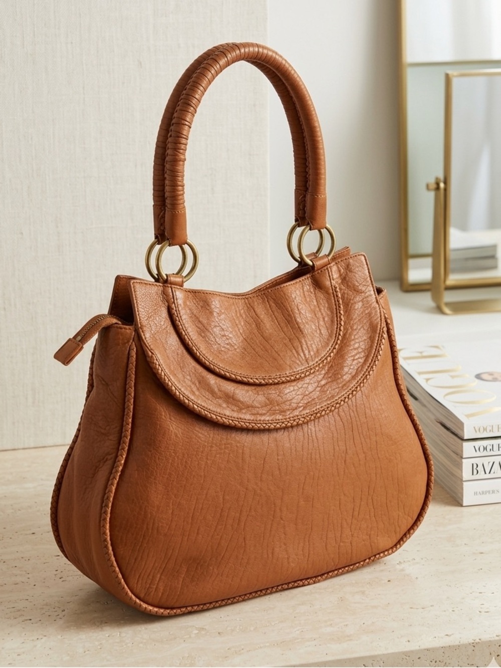 Hobo Tan Leather Satchel Women's Shoulder Handbag‎